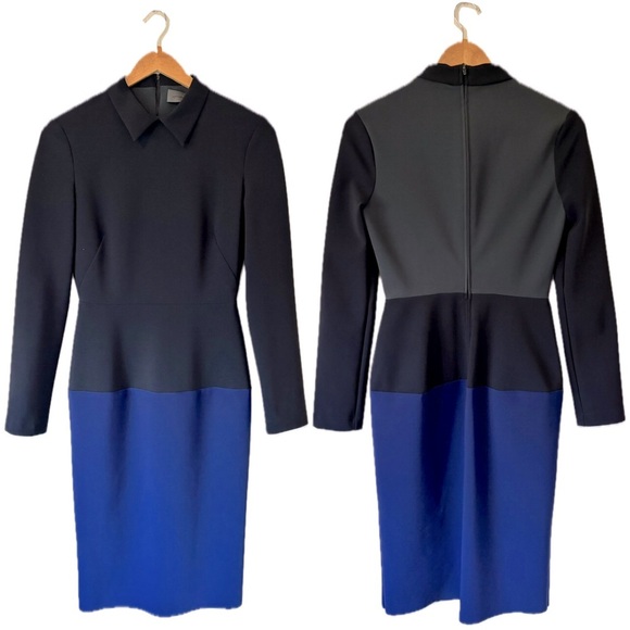 Greta Constantine Contour Bodycon Long Sleeve Collared Midi Bennett Dress Preppy - Picture 1 of 11